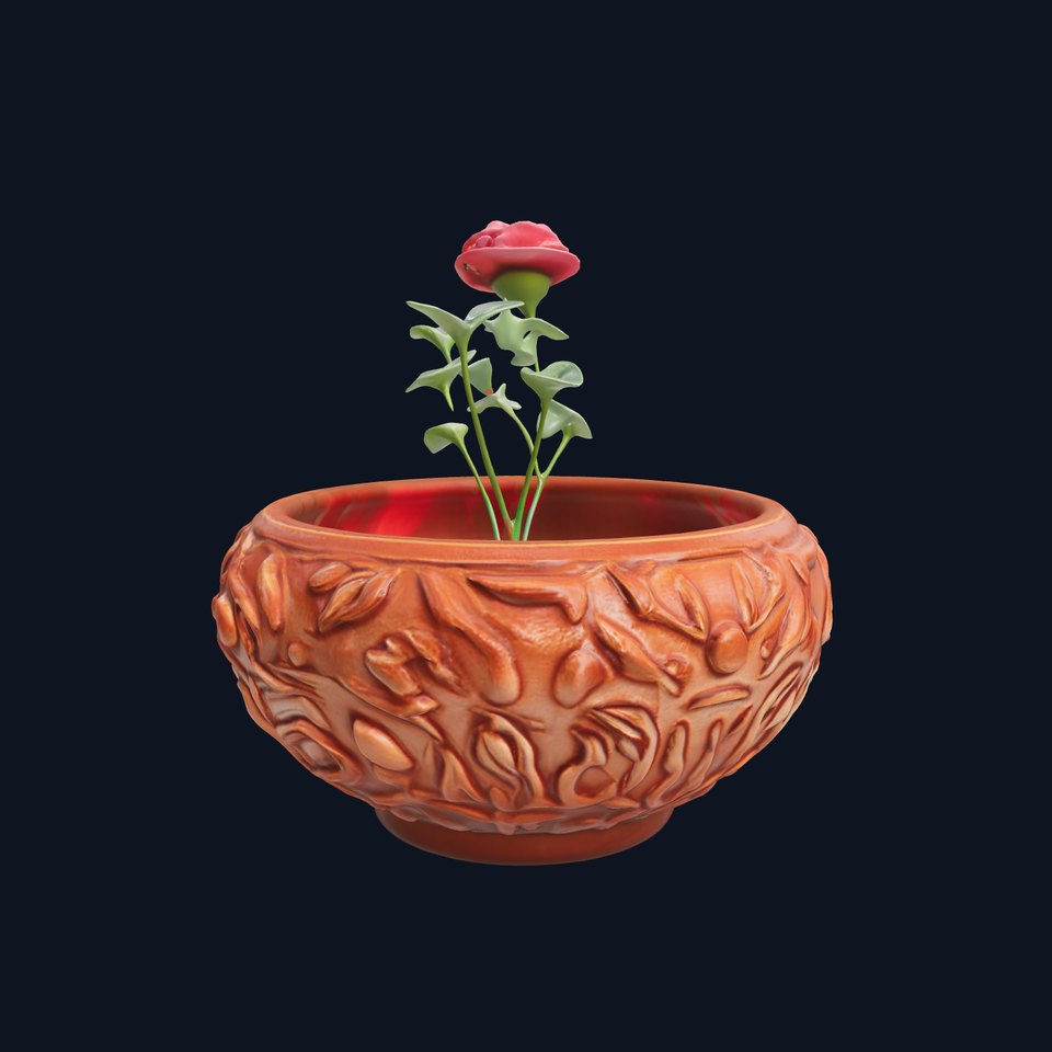 Decorative Flower Pot with Rose Model Pack
